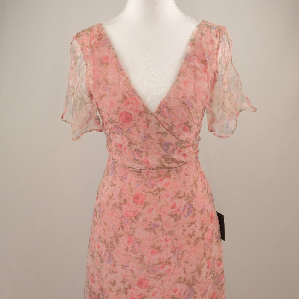 Lulu's Dreamiest Desires Floral Flutter Sleeve V-neck Maxi Dress, Pink, Small - Picture 5 of 11
